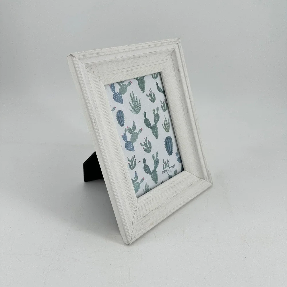 Girl Boss White Distressed Wood Picture Frame 4x6 Farmhouse Rustic Decor